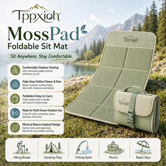 Tppxioh™ MossPad Foldable Sit Mat – Lightweight Hiking Seat Pad, Waterproof Outdoor Cushion, Camping Picnic Mat, Stadium & Trail Seat