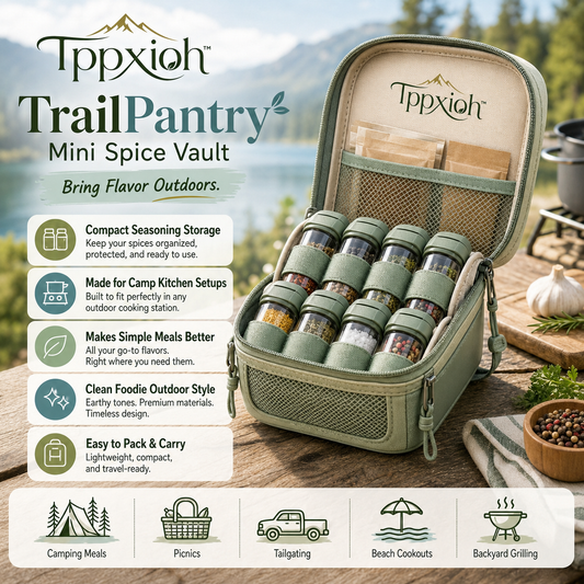 Tppxioh™ TrailPantry Mini Spice Vault – Portable Camping Spice Kit, Outdoor Cooking Seasoning Case, Picnic Condiment Organizer, Camp Kitchen Accessory