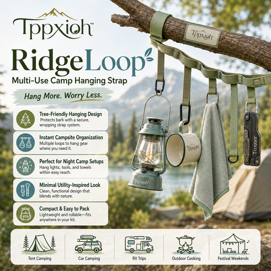 Tppxioh™ RidgeLoop Multi-Use Camp Hanging Strap – Outdoor Gear Hanger, Campsite Organizer Strap, Tent Accessory Hook Loop, Camping Utility Belt