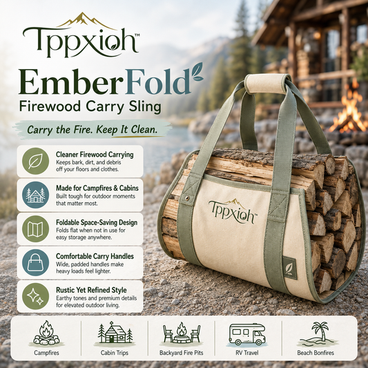Tppxioh™ EmberFold Firewood Carry Sling – Canvas Campfire Log Carrier, Outdoor Firewood Tote, Camping Wood Hauler, Cabin Fireplace Bag